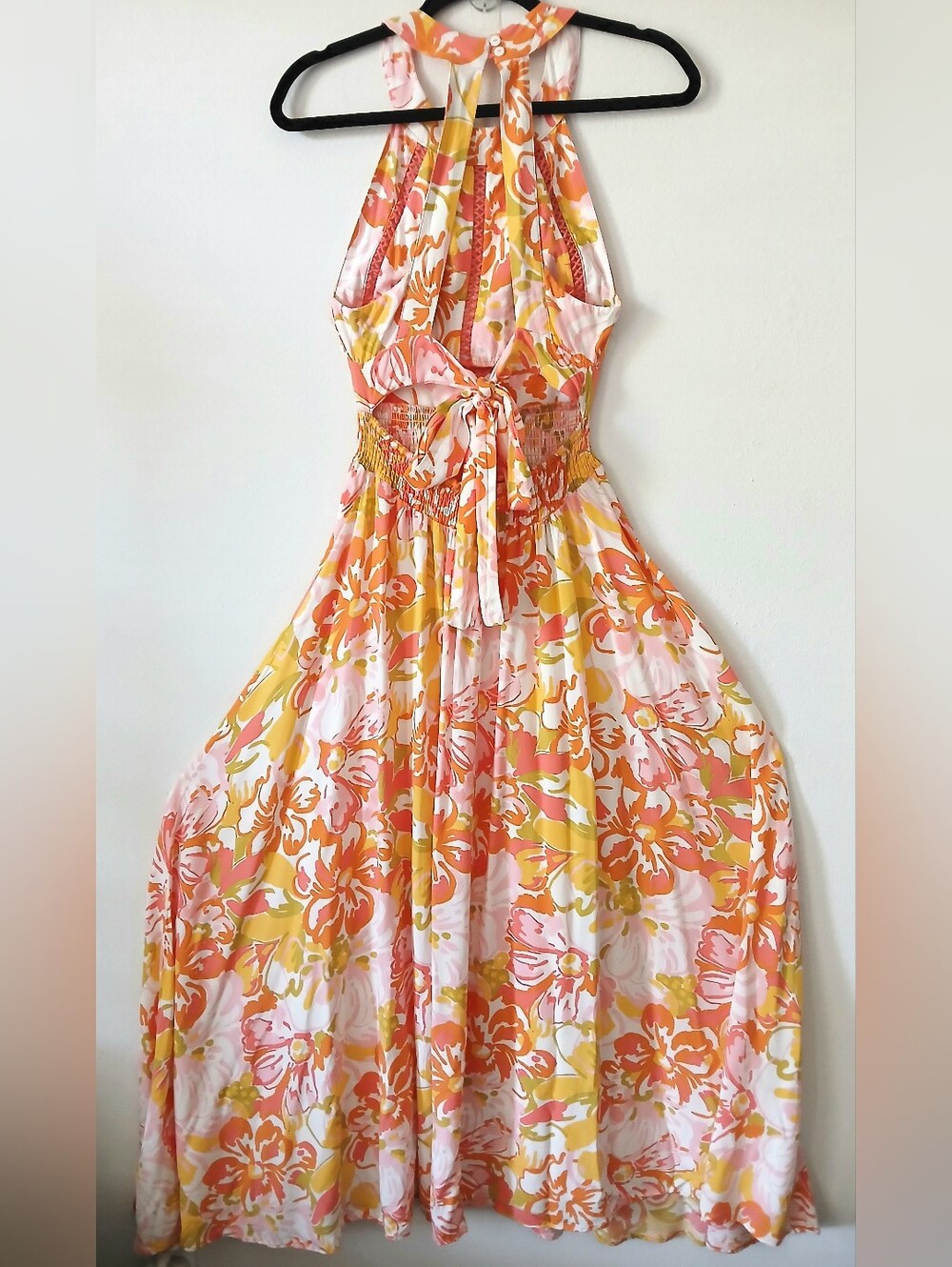 ABEL THE LABEL Floral Maxi Halter SUMMER Open Back Resort Dress Women's Size XS - Picture 3 of 11
